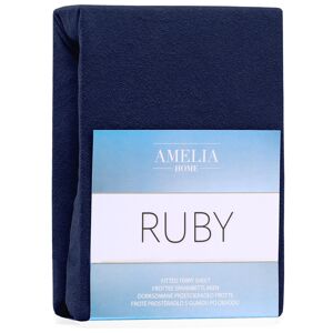 Froté prostěradlo s gumou AmeliaHome Ruby tmavě modré, velikost 180-200x200+30