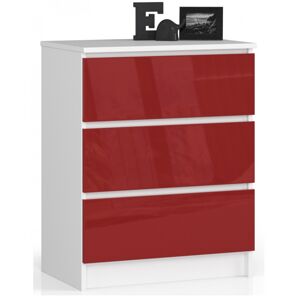 Ak furniture Komoda Kuba 60 cm - 3 šuplíky bílá/červená