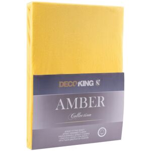 Bavlněné jersey prostěradlo s gumou DecoKing Amber žluté, velikost 220-240x220+30