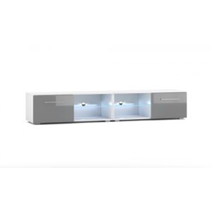 Vivaldi TV stolek Moon Double s LED osvětlením 200 cm bílý mat/šedý lesk