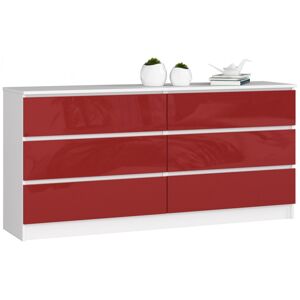 Ak furniture Komoda Rollo V 160 cm bílá/červená lesklá
