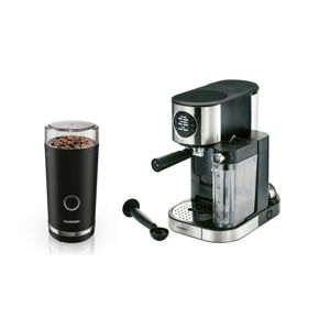 Sada espresso kávovaru s napěňovačem mléka a elektrického mlýnku SM12, 2dílná