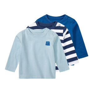 lupilu® Dětské triko s dlouhými rukávy s BIO bavlnou, 3 kusy (74/80, pruhy / modrá / světle modrá)
