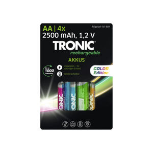 TRONIC® Nabíjecí baterie Ni-MH Ready 2 Use Color, 4 kusy (fialová, světle modrá, zelená, oranžová, AA – tužková)