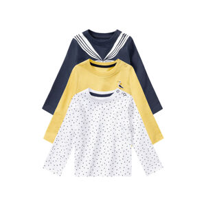 lupilu® Dětské triko s dlouhými rukávy BIO, 3 ku (baby/infant#Žádný údaj, 86/92, bílá/žlutá/námořnická modrá)