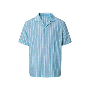LIVERGY® Pánská lněná košile (M (39/40), pruhovaná/modrá/bílá)