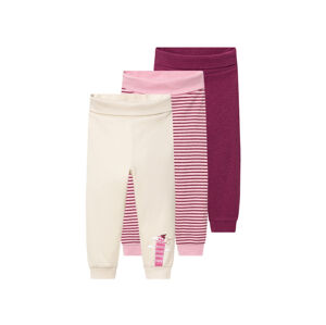 lupilu® Dívčí kalhoty „Jogger" s BIO bavlnou, 3 kusy (86/92, pruhy/bílá/lila fialová)