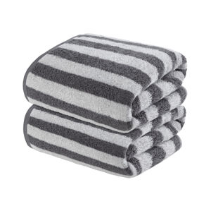 LIVARNO home Froté ručník, 50 x 100 cm, 2 kusy (pruhy/šedá)