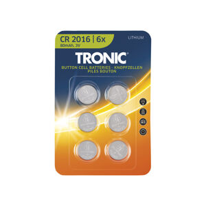 TRONIC® Knoflíkové baterie, 6 kusů (lithiové baterie CR2016)