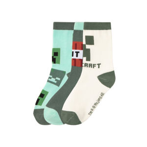 Minecraft Dětské ponožky, 3 páry (27/30, bílá / zelená / světle zelená)