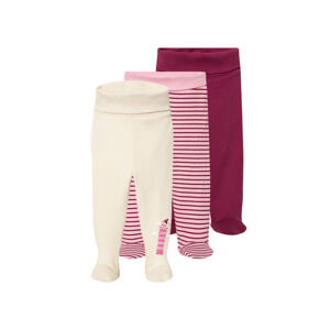 lupilu® Dívčí kalhoty „Jogger" s BIO bavlnou, 3 kusy (62/68, pruhy/bílá/lila fialová)
