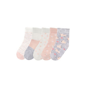 lupilu® Dívčí ponožky s BIO bavlnou, 5 párů (baby/infant#female, 15/18, puntíky / pruhy / světle růžová / šedá / bílá)