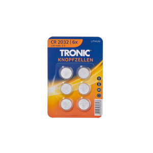 TRONIC® Knoflíkové baterie, 6 kusů (lithiové baterie CR2032)