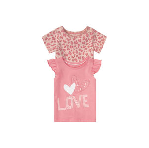 lupilu® Dívčí triko BIO, 2 kusy (baby/infant#female#ne, 62/68, růžová srdce / celoplošný potisk)