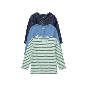 lupilu® Dívčí triko s dlouhými rukávy, 3 kusy (child#female, 110/116, pruhy / puntíky / zelená / navy modrá / modrá)