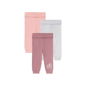 lupilu® Dívčí kalhoty "Jogger" BIO, 3 kusy (baby/infant, 86/92, světle růžová/šedá/růžová)