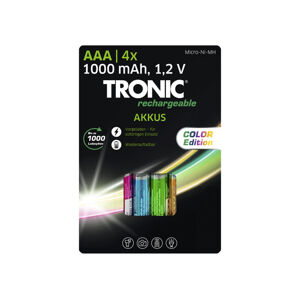 TRONIC® Nabíjecí baterie Ni-MH Ready 2 Use Color, 4 kusy (fialová, světle modrá, zelená, oranžová, AAA – mikrotužková)