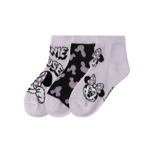 Dětské nízké ponožky, 3 páry (19/22, Minnie Mouse / lila fialová)