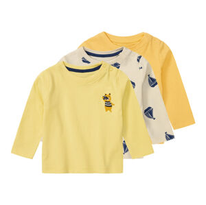 lupilu® Dětské triko s dlouhými rukávy s BIO bavlnou, 3 kusy (50/56, žlutá/béžová)