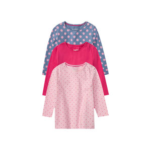 lupilu® Dívčí triko s dlouhými rukávy, 3 kusy (child#female, 86/92, puntíky / světle růžová / růžová / modrá)