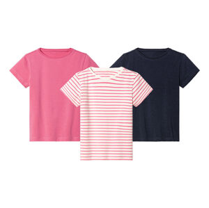 lupilu® Dívčí triko, 3 kusy (122/128, navy modrá / růžová pruhovaná)