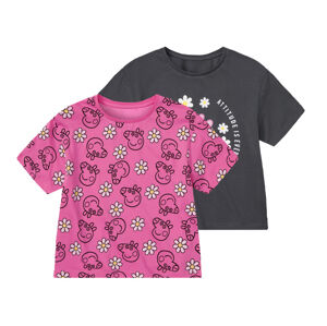 Dívčí triko, 2 kusy (134/140, Prasátko Peppa antracitová / růžová)