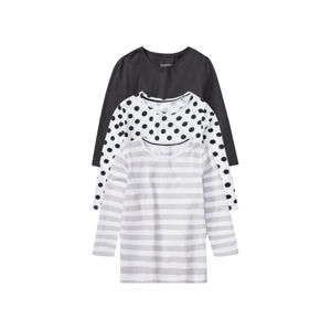 lupilu® Dívčí triko s dlouhými rukávy, 3 kusy (child#female, 110/116, puntíky/pruhy/černá/bílá)
