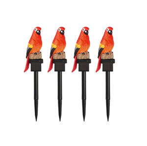 Sada dekorativních solárních svítidel, 4dílná, červený papoušek