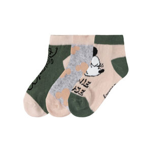 Dětské nízké ponožky, 3 páry (23/26, Minnie Mouse / khaki / růžová)