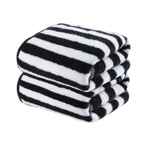 LIVARNO home Froté ručník, 50 x 100 cm, 2 kusy (pruhy/černá/šedá)