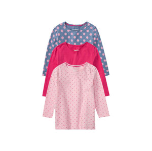 lupilu® Dívčí triko s dlouhými rukávy, 3 kusy (child#female, 110/116, puntíky / světle růžová / růžová / modrá)
