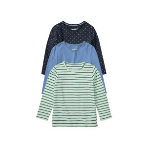 lupilu® Dívčí triko s dlouhými rukávy, 3 kusy (child#female, 86/92, pruhy / puntíky / zelená / navy modrá / modrá)