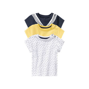 lupilu® Dětské triko BIO, 3 kusy (baby/infant#Žádný údaj#ne, 86/92, bílá/žlutá/námořnická modrá)