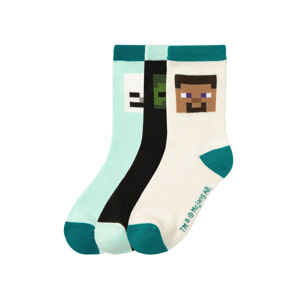 Minecraft Dětské ponožky, 3 páry (31/34, bílá / černá / světle zelená)
