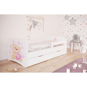 Kocot kids Dětská postel Babydreams medvídek s motýlky bílá, varianta 80x180, se šuplíky, s matrací