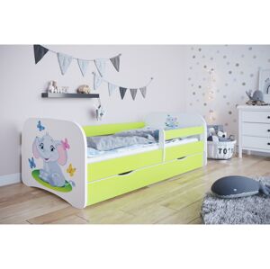 Kocot kids Dětská postel Babydreams slon s motýlky zelená, varianta 70x140, se šuplíky, bez matrace