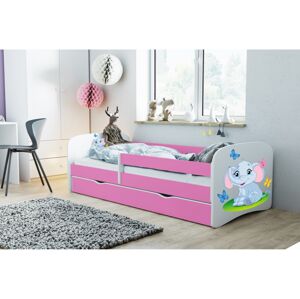 Kocot kids Dětská postel Babydreams slon s motýlky růžová, varianta 80x180, se šuplíky, s matrací