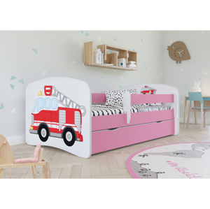 Kocot kids Dětská postel Babydreams hasičské auto růžová, varianta 80x180, se šuplíky, s matrací