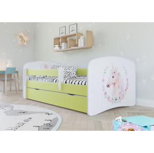Kocot kids Dětská postel Babydreams kůň zelená, varianta 80x180, se šuplíky, s matrací