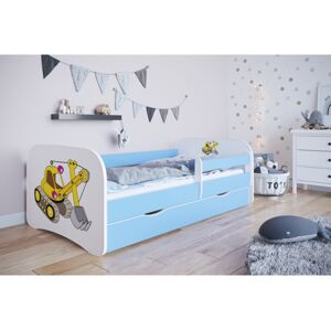 Kocot kids Dětská postel Babydreams bagr modrá, varianta 70x140, se šuplíky, s matrací