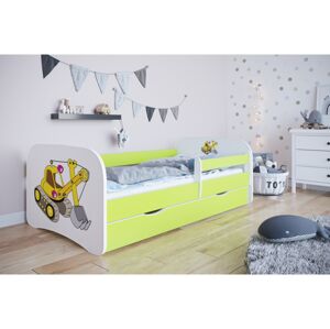 Kocot kids Dětská postel Babydreams bagr zelená, varianta 80x180, bez šuplíků, s matrací